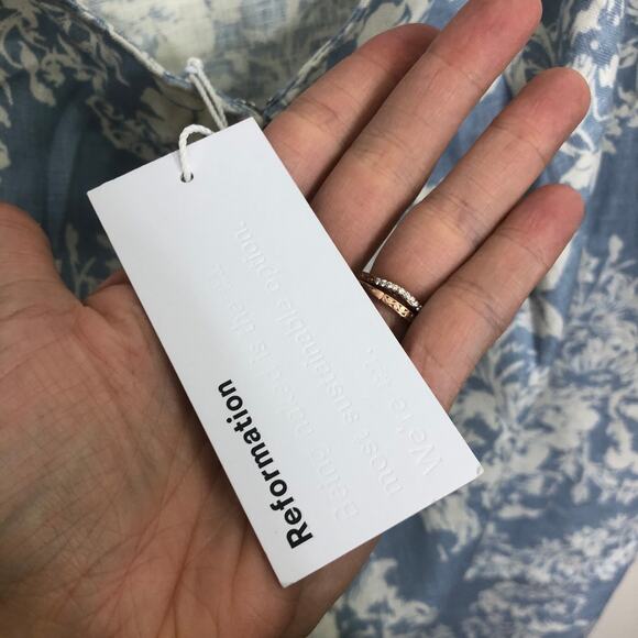 Reformation Dale Linen Dress Strap Open Back Midi Porcelain Floral Print 12 NWT - Picture 7 of 9